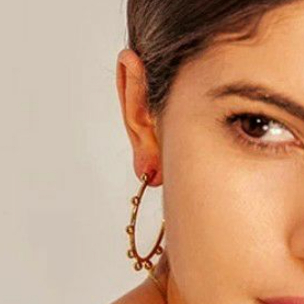▪️Anthropologie gold plated hoop earrings with gold balls along the rim; nwot